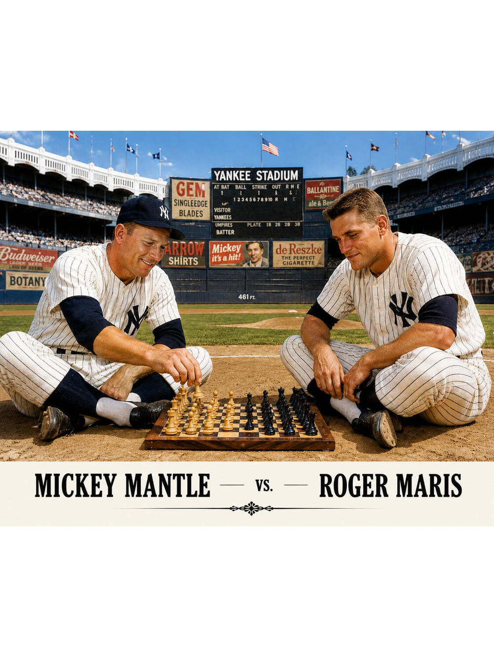 4327 Mickey Mantle vs Roger Maris Across The Board Chess 8x10 Glossy Print